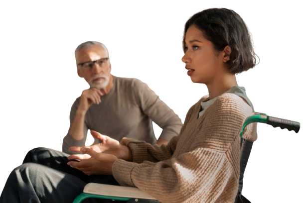 A man listens to a woman speaking about her mental health